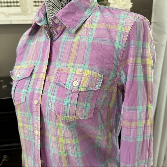 Aeropostale Signature Eighty-Seven Women’s Medium Plaid Button Down Shirt Purple - Picture 4 of 13